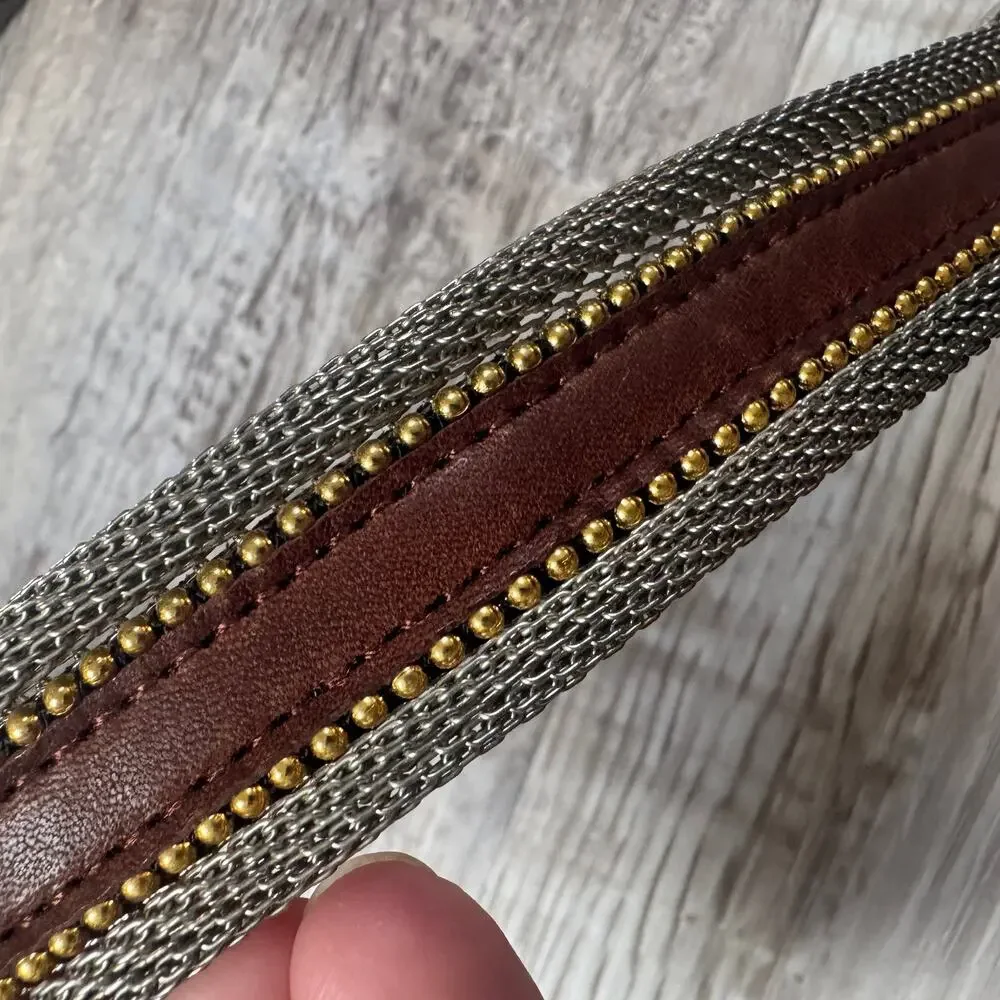 Vintage Brown Leather Chain Belt Western Boho Statement 90s Y2K Medium